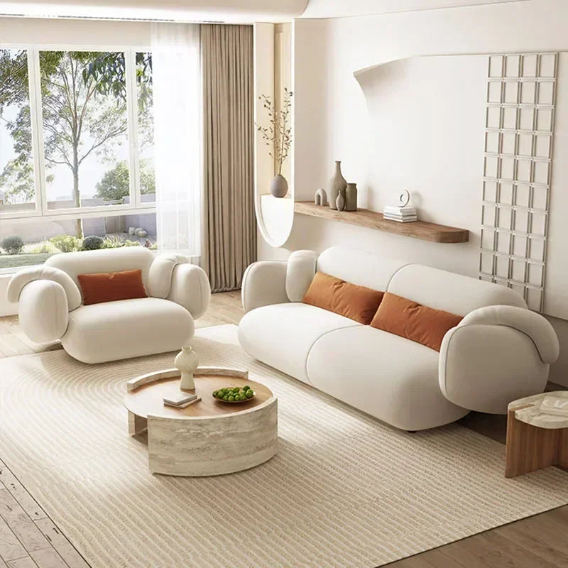 White Technology Cloth Sofa Set Modern King Size Foam Sponge Tatami Couch Large Reading Design Soft Big Bank Bedroom Furniture