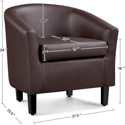 Modern Leather Club Chair with Faux Leather Upholstery and Wooden Legs Padded Seat Comfort Design Ideal for Living Room Bedroom