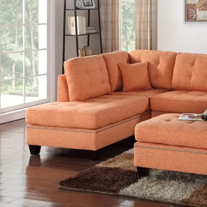 3pcs Modern Citrus Sectional Couch Sofa Leather Reversible Ottoman Chaise Linen Tufted Polyfiber Adhd Armchairs Bean Bag Bed