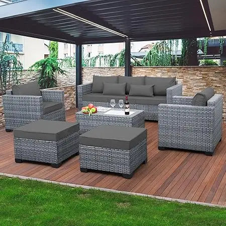 Outdoor Conversation Set PE Rattan Sectional Sofa Couch with Storage Table and Peacock Blue