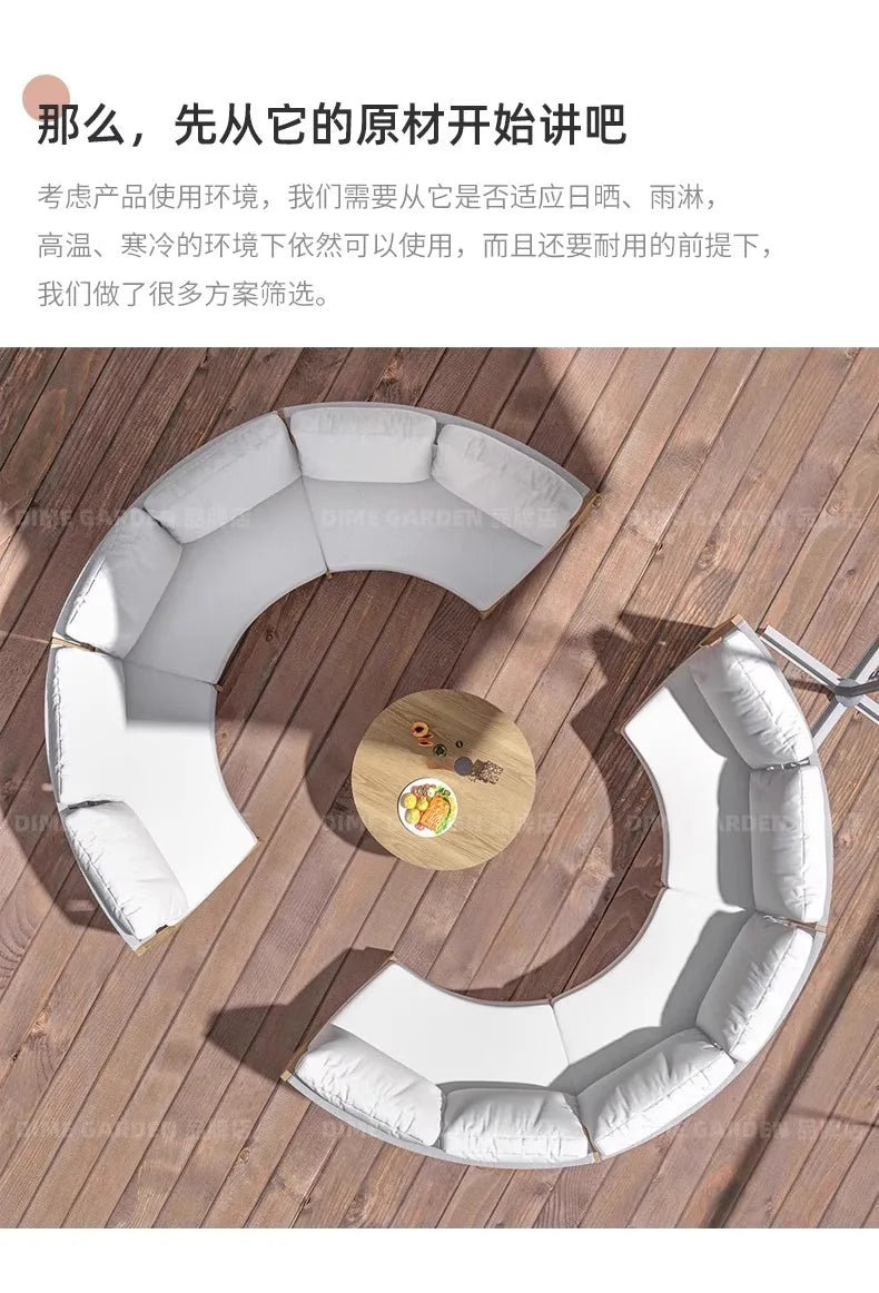 Outdoor circular sofa, rattan woven outdoor courtyard garden, villa restaurant, outdoor booth, anti-corrosion teak furniture