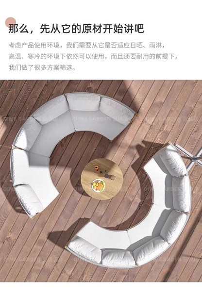 Outdoor circular sofa, rattan woven outdoor courtyard garden, villa restaurant, outdoor booth, anti-corrosion teak furniture