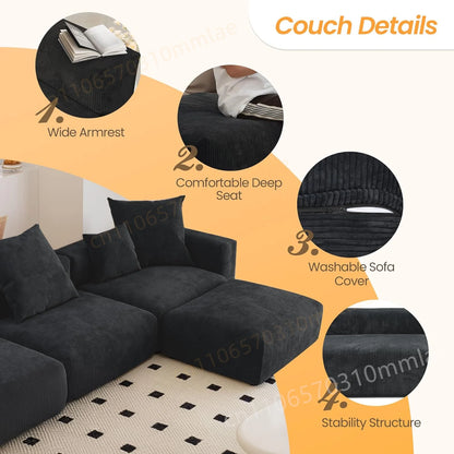 DIGGERA 181" Oversized Compressed Sofa Boneless Couch Modular Sofas for Living Room Huge 4-Seats Sectional Couches with Chaise