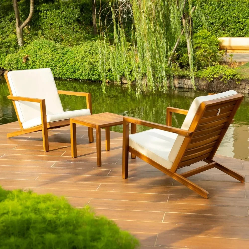 Customizable-Natural 3-Piece Patio Bistro Sets With Foldable 400lbs Weight Chairs, A 220lbs Shelf Table, Made From FSC-Certified