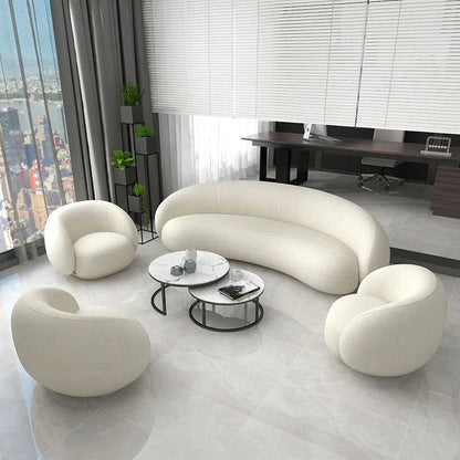 A Modern Furniture Comfort White Half Moon Round Couch Living Room Lounge Couches 3 Seater Velvet Fabric Curved Sofa for Home
