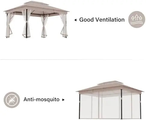 Patio Gazebo 10'x13', Outdoor Heavy Duty Party Tent Shelter with Double Roofs, Mosquito Nettings for Backyard, Garden
