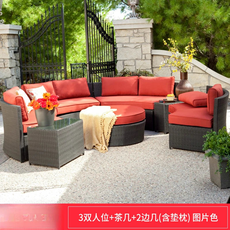 ZYH outdoor round rattan sofa combination leisure villa semi-circular rattan chair sofa
