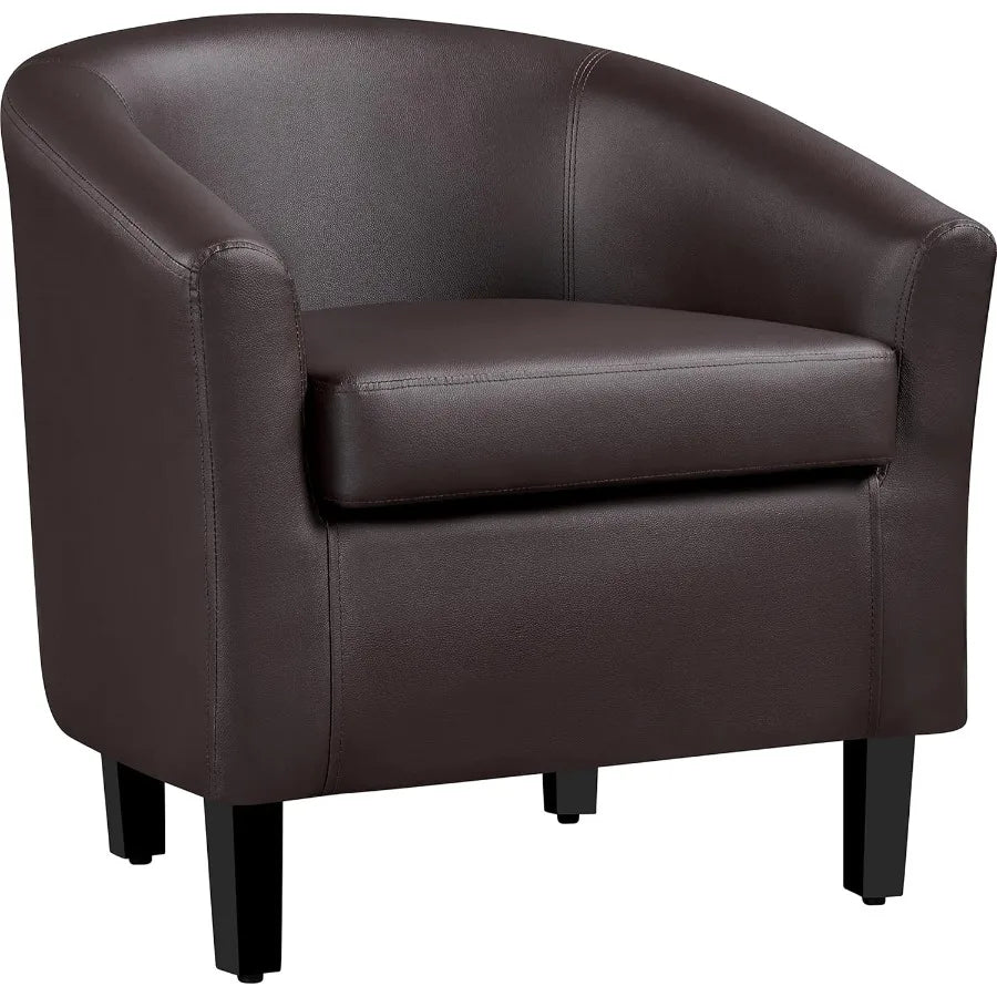 Modern Leather Club Chair with Faux Leather Upholstery and Wooden Legs Padded Seat Comfort Design Ideal for Living Room Bedroom