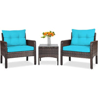 3 Piece Wicker Chairs with Glass Top Coffee Table Thick Cushions for Outdoor Patio Garden Lawn Poolside Backyard Porch