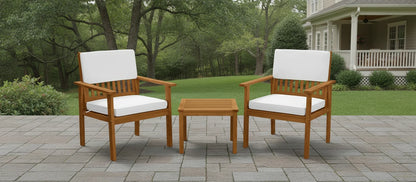 3-Piece Acacia Wood Patio Bistro Set with Water Resistant Cushions, Outdoor Table Chair Set for Garden Backyard