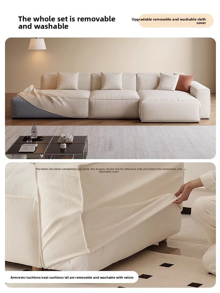 Fabric sofa French white single armrest tofu block removable and washable module sofa living room straight row