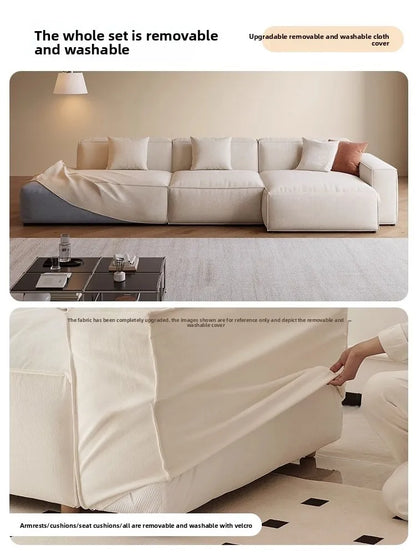 Fabric sofa French white single armrest tofu block removable and washable module sofa living room straight row