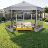 16x16 Pop Up Gazebo on Clearance, Screen Tent amp Soft Top, Gray Outdoor Canopy Tent, Adjustable Height, 256 Sq Ft Shade, Hexag