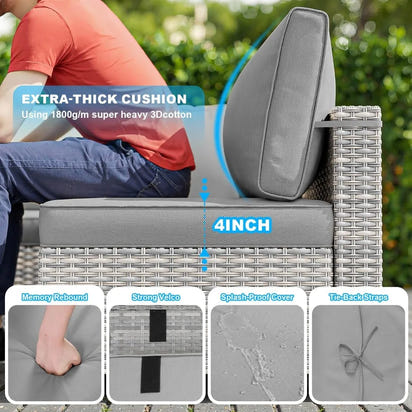 Modern 8-Piece Patio Furniture Set with 55k BTU Fire Pit, Plush Cushions, Durable Wicker Rattan, Rust-Resistant Frame