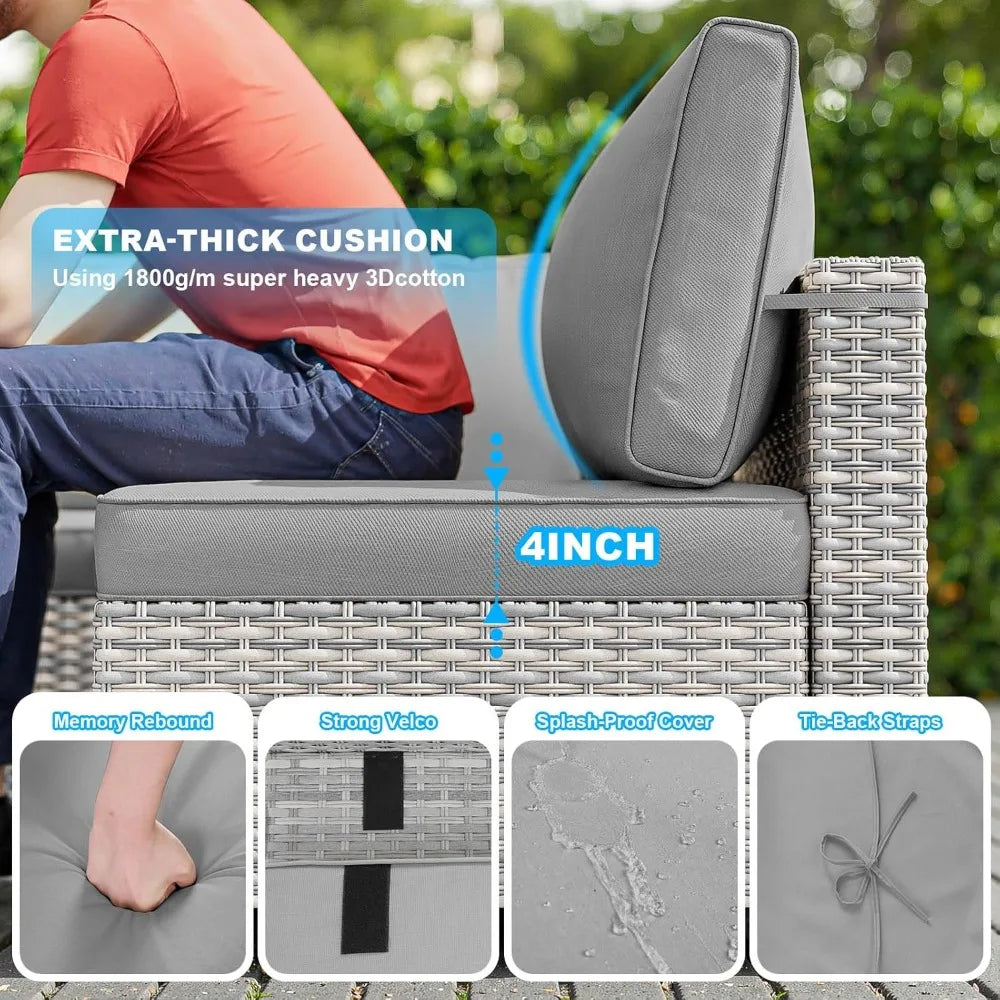 Modern 8-Piece Patio Furniture Set with 55k BTU Fire Pit, Plush Cushions, Durable Wicker Rattan, Rust-Resistant Frame