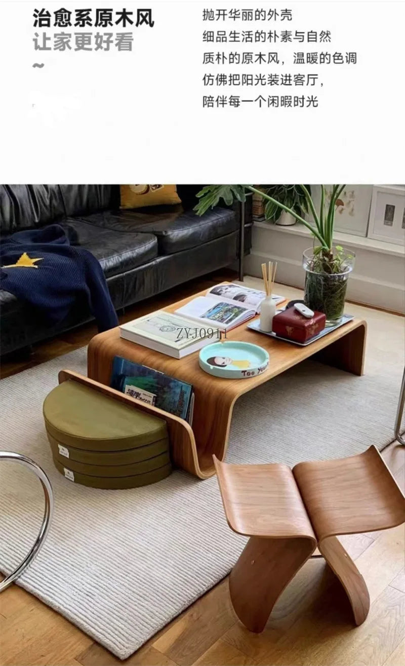 Simple living room creative coffee table coffee table Nordic medieval style big curved wood coffee table