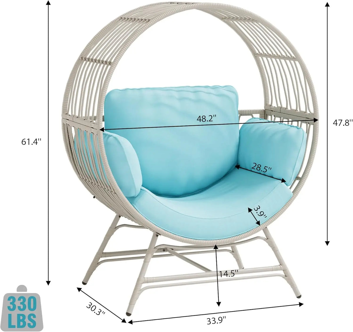 Egg Chair Outdoor Indoor, Oversized Rattan Chair with Thicken Cushion, 510LBS Capacity Wicker Patio Lounge Chair