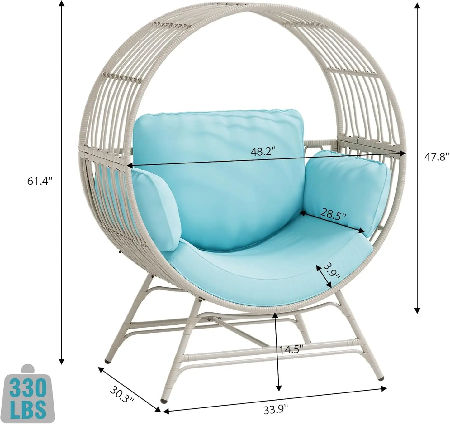 Egg Chair Outdoor Indoor, Oversized Rattan Chair with Thicken Cushion, 510LBS Capacity Wicker Patio Lounge Chair