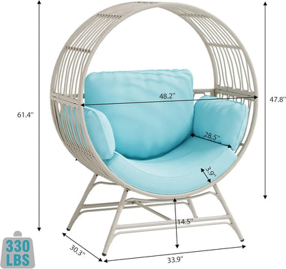 Egg Chair Outdoor Indoor, Oversized Rattan Chair with Thicken Cushion, 510LBS Capacity Wicker Patio Lounge Chair