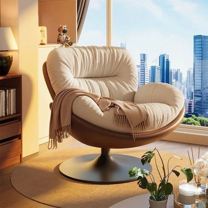 Single Eggshell Swivel Lounge Chair, Upholstered Accent Chair with 360 Degree Metal Base Chai for Bedroom, Living Room Relation