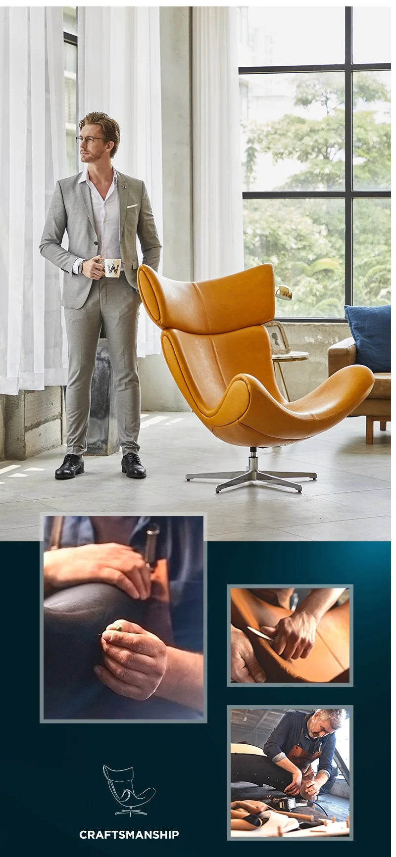 U-BEST European home bedroom leather stainless steel furniture lazy upholstered accent chair Imola chair recliner chair