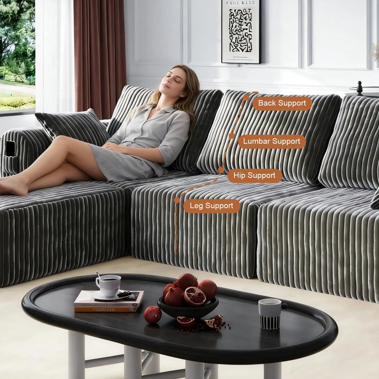 Modular Sectional Sofa, Boneless Couches for Living Room, L-Shape Sofa Couches,Cloud Couch Sectional, Comfy Corduroy Sofa, with