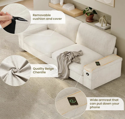 Modern Sofas Couches for Living Room, Comfy Couch with Extra Deep Seats, Oversized Loveseat Sofa with Storage and 2 USB Chargin