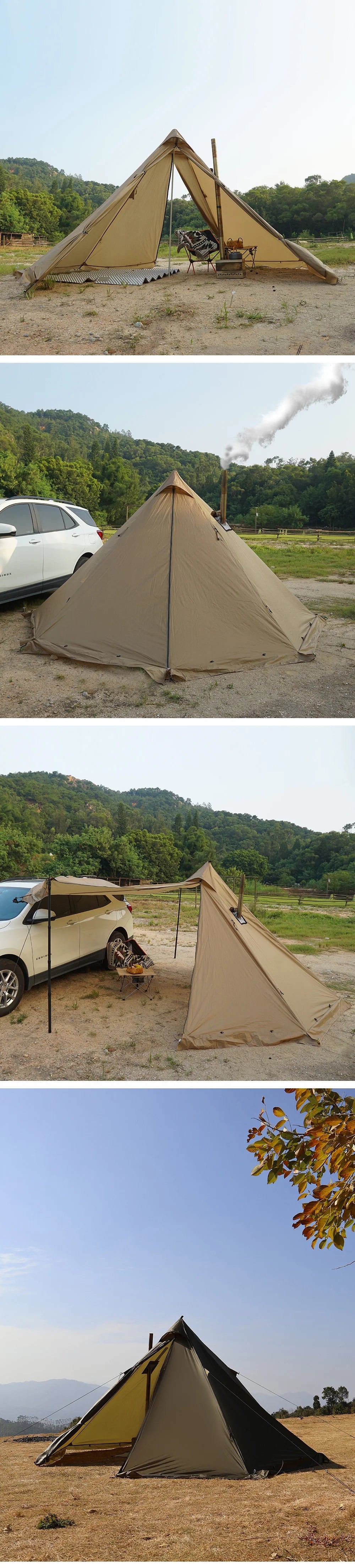 4 Season Hot Tent with Stove Jack Winter Teepee Tent Waterproof Camping Tipi Tent for 2 3 4 Person Outdoor Bushcraft Hiking