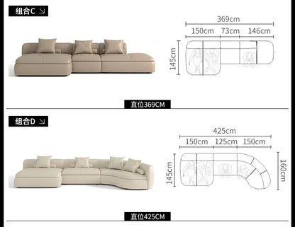 20031A Curved Leather Sofa First Layer Cowhide Semicircle Living Room Italian Modern Simple High-End Elegant