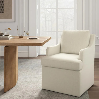 Upholstered Dining Chairs, Modern Kitchen Chairs Dinner Chairs with 4 Casters, Linen Armchair for Bedroom Reading Room Living R