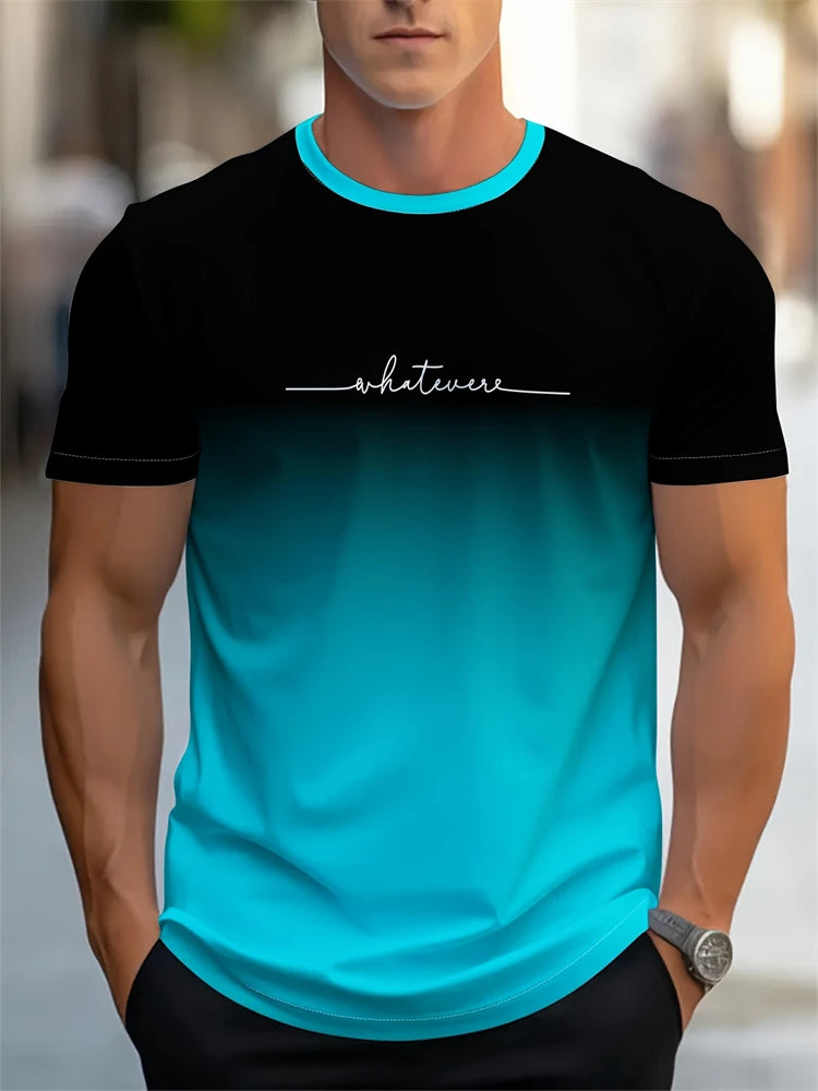 Men's Summer Letter Pattern Printed T-Shirt Men's Breathable Comfortable Simple Round Neck T-Shirt Outdoor Sports Casual Top