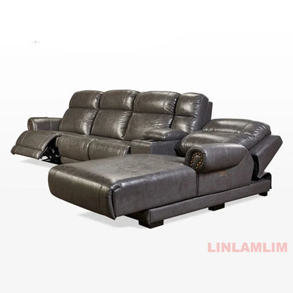 MINGDIBAO Luxury Genuine Leather Power Recliner Sofa Set, L Shape Electric Reclining Couch with Nailhead Trim, Home Theater Seat