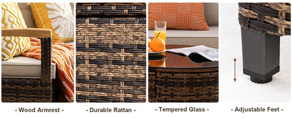 Multi-piece Outdoor Patio Furniture Sets, Half Moon Curving Part of The Sofa Rattan Patio Conversation Sets