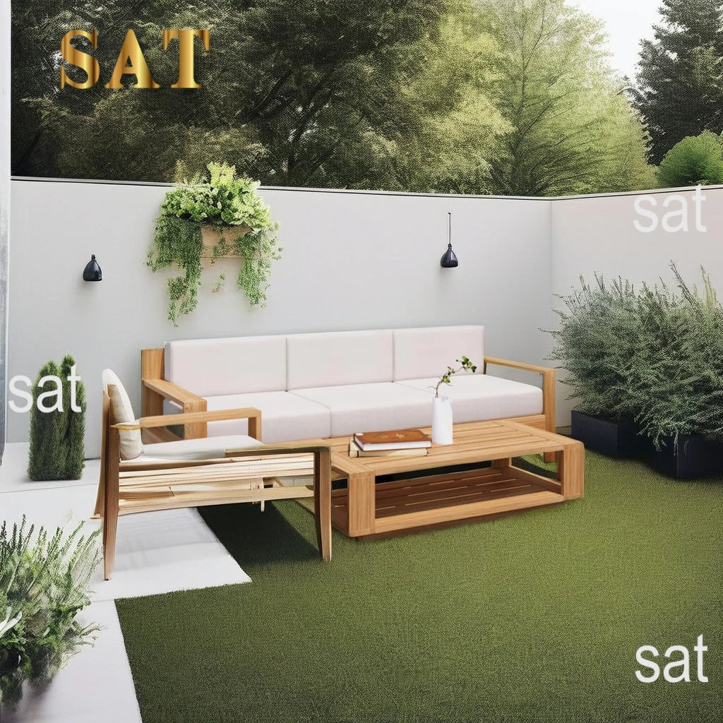 for High End Teak Wood Patio Hotel Furniture Backyard Outdoor Teak Garden Sofa Set With Cushions Modern Teak Wood Furniture