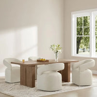 4-PCS Upholstered Dining Chairs with Casters, Cream Barrel Armchairs on Rollers for Multi-Room Use