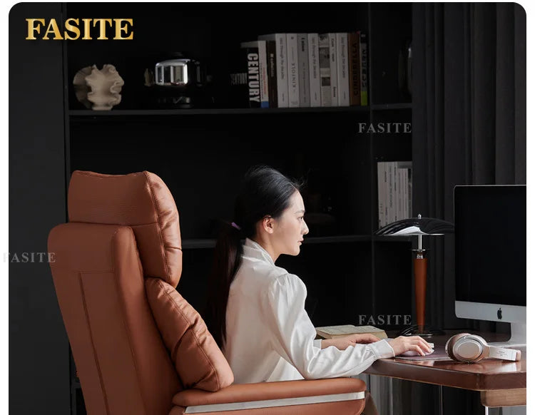 Lunch break can lie down dual-purpose leather office desk chair, light luxury sedentary and comfortable electric massage boss