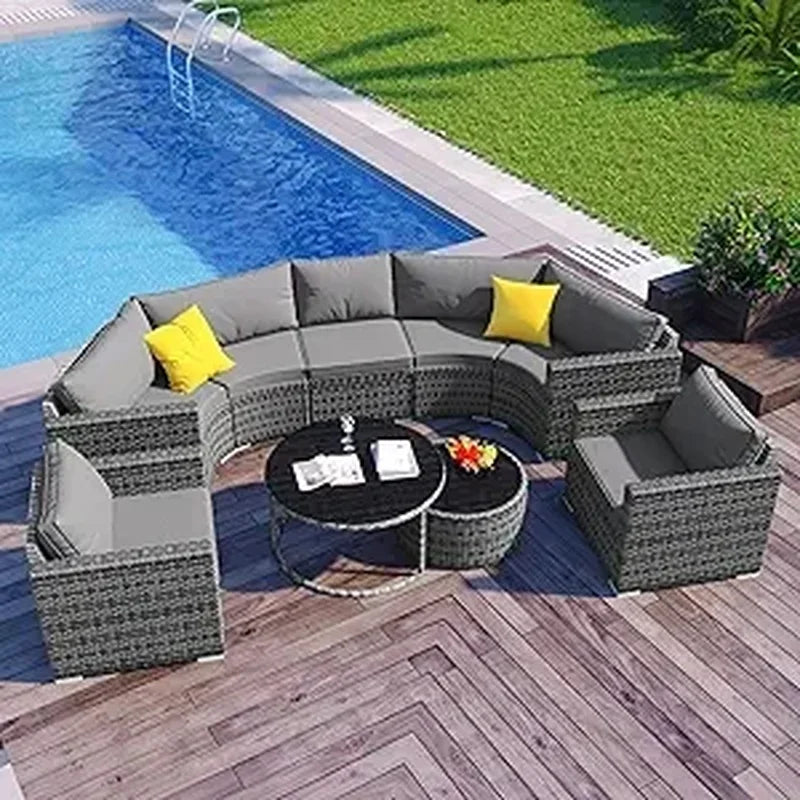 8-Piece Outdoor Wicker Patio Furniture Set with Rectangular Glass Coffee Table for Backyard Conversation