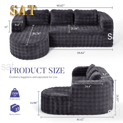 #96" Modular Sectional Sofa Oversized Chaise L Shape 3 Seat Living Room Apartment No Assembly, Customized
