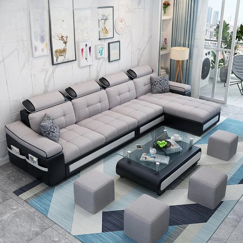 Modern living room removable washable corner three-seat fabric sofa and small apartment fabric sofa