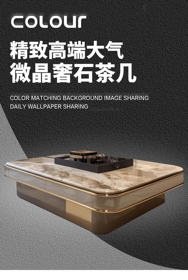Light luxury microcrystalline stone modern large apartment flat floor living room coffee table marble home high-end