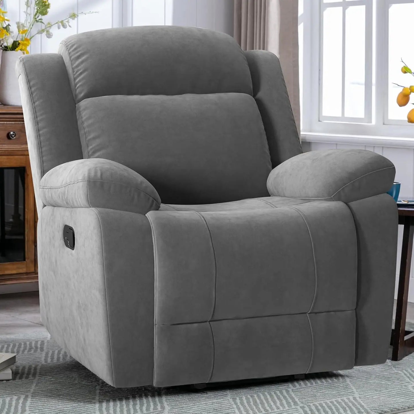360° Swivel Rocker Recliner Chair For Adults, Manual RockingRecliner Chair With Overstuffed Backrest And Armrests,, Customized