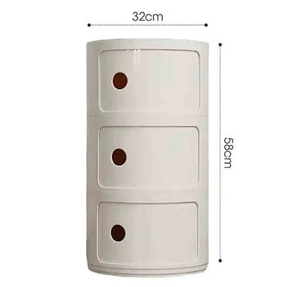 Plastic Round Nightstand Bedside Table Cabinet with Sliding Doors Round Storage Bedside Cabinet Nightstand  for Living Bedroom