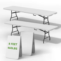 Heavy Duty 660LBS Folding Table With Safety Lock, Portable Camping Party Indoor Outdoor, 8FT, 2 Pack, Customized