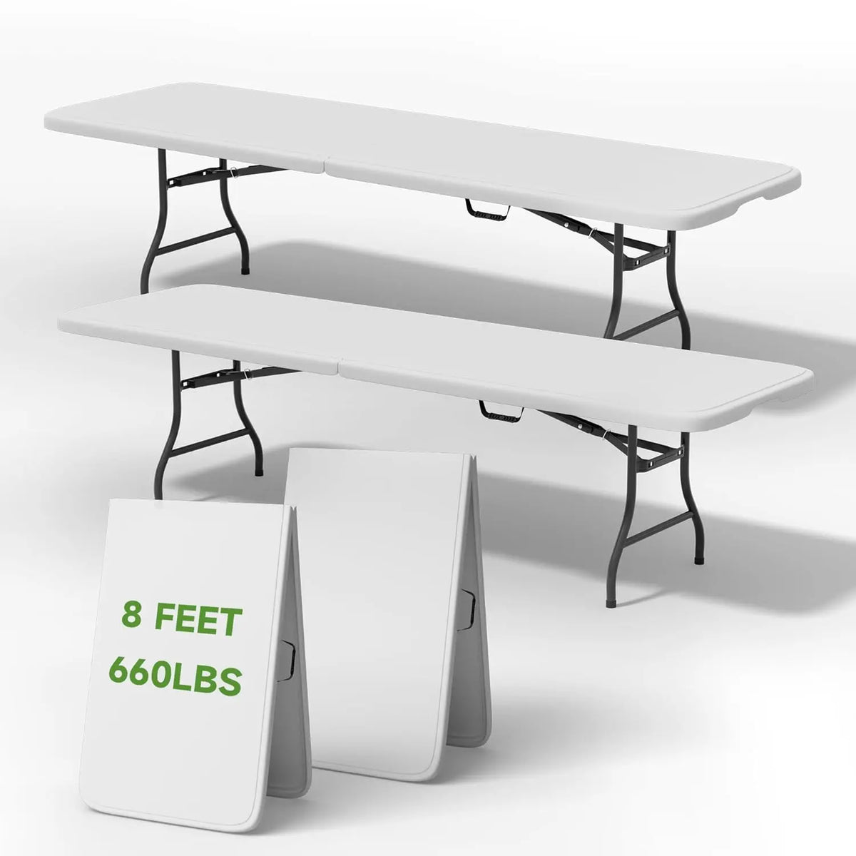 Heavy Duty 660LBS Folding Table With Safety Lock, Portable Camping Party Indoor Outdoor, 8FT, 2 Pack, Customized