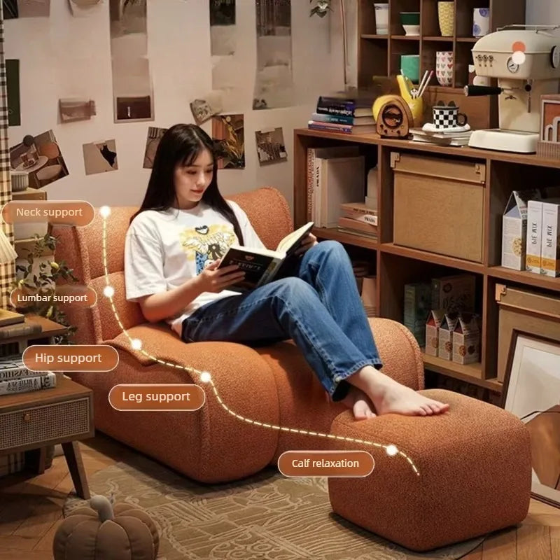Lazy Sofa Single Leisure Sofa Chair Reclining Sleeping Balcony Bedroom Single Tatami Living Room Sofas with Footstool Furniture