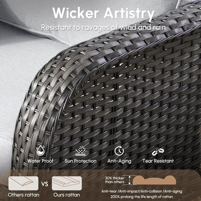 Wicker Patio Furniture - All-Weather PE Wicker Outdoor Conversation Bistro Set Loveseat Chairs with Table,Outdoor Rattan Sofa