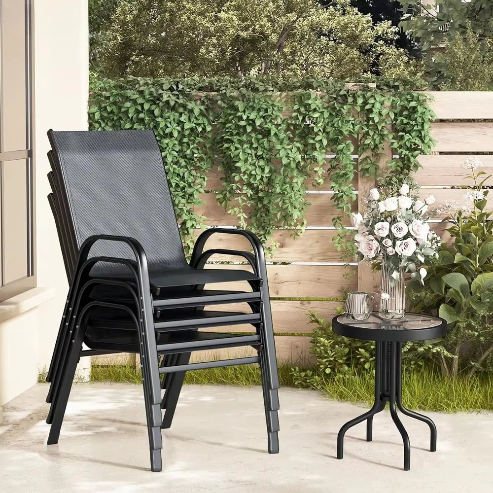 Patio Metal Dining Stacking Garden Chair With Arm Comfort Flex Material Popular Black Outdoor Metal Stacking Chair