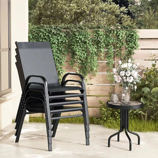 Patio Metal Dining Stacking Garden Chair With Arm Comfort Flex Material Popular Black Outdoor Metal Stacking Chair