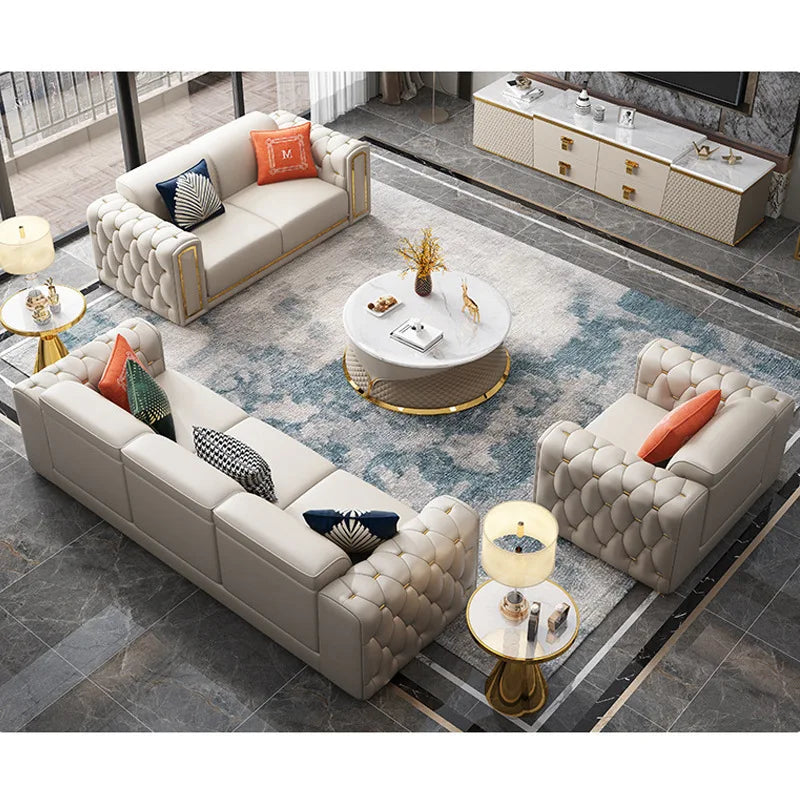 Living room Italian light luxury sofa post-modern first-layer cowhide buckle luxury leather sofa combination