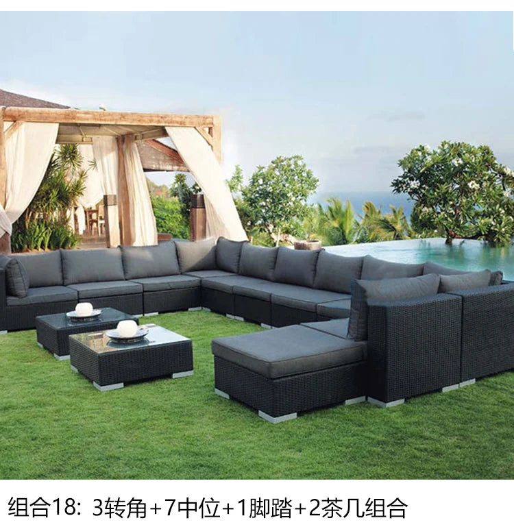 Terrace Modern Garden Sofas Outdoor Combination Courtyard Nordic Garden Sofas Waterproof Pe Rattan Furniture Sofá Jardín MHHYSF
